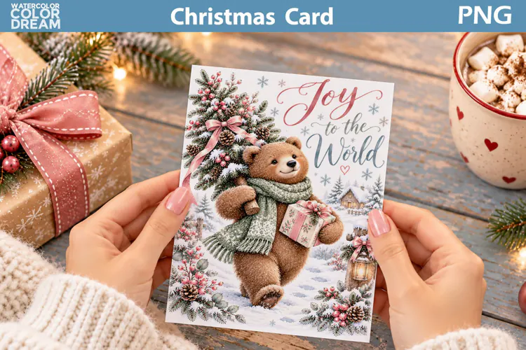 Christmas Bear Card | Winter Greeting Printable