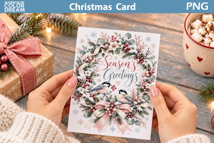 Christmas Bird Wreath Card | Holiday Greeting Printable example image 1