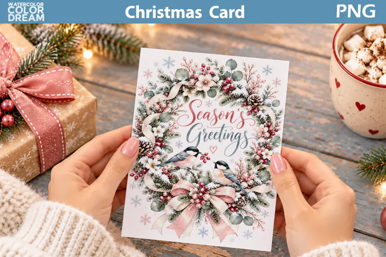 Christmas Bird Wreath Card | Holiday Greeting Printable