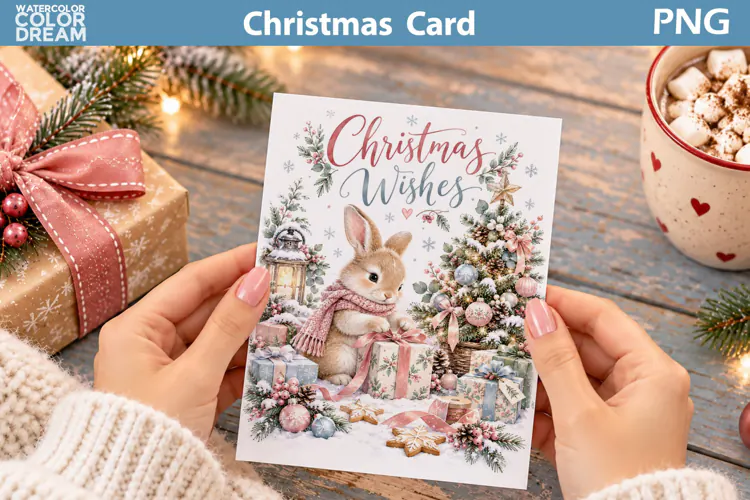 Christmas Bunny Gifts Card | Winter Greeting Printable