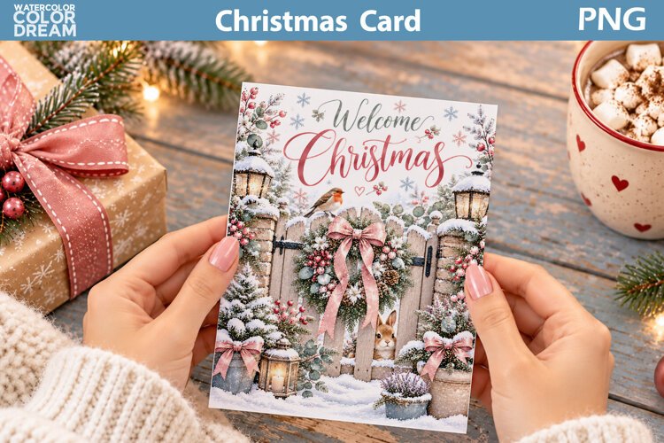 Christmas Bunny Card | Winter Greeting Printable example image 1