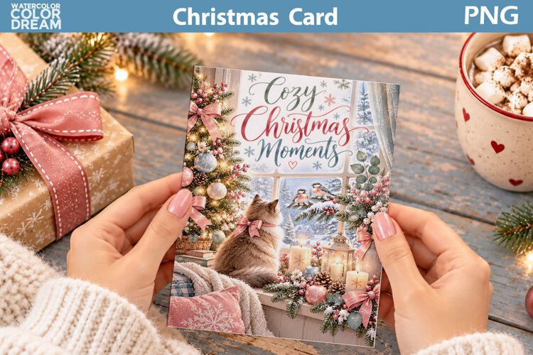 Cozy Christmas Cat Card | Winter Greeting Printable example image 1