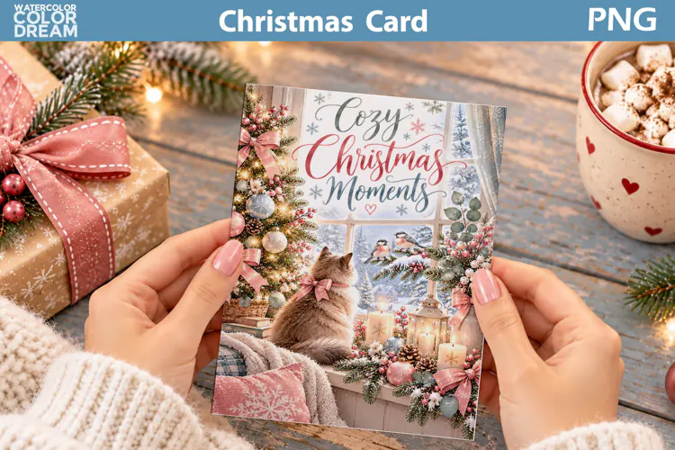 Cozy Christmas Cat Card | Winter Greeting Printable