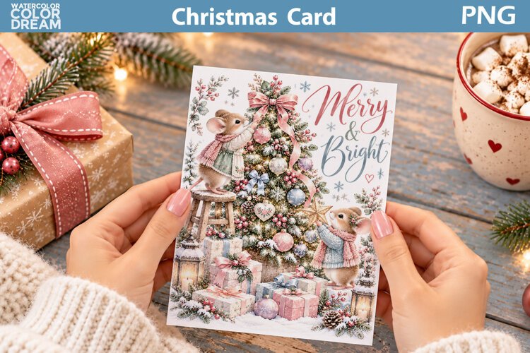 Christmas Mice Card | Winter Greeting Printable example image 1