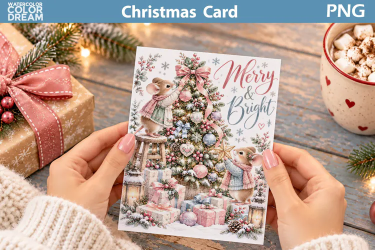 Christmas Mice Card | Winter Greeting Printable
