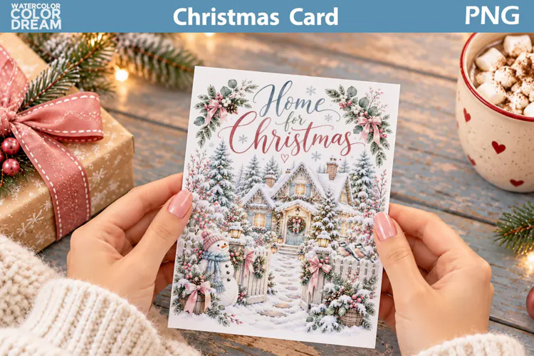Home For Christmas Card | Winter Cottage Printable