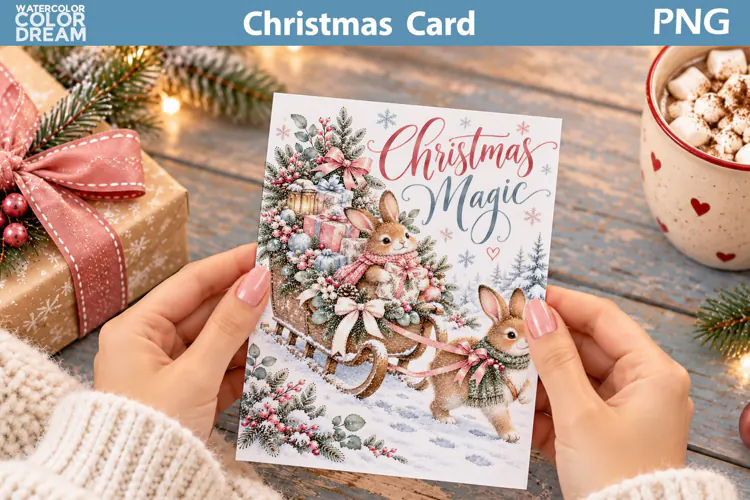 Christmas Bunny Sleigh Card | Winter Greeting Printable