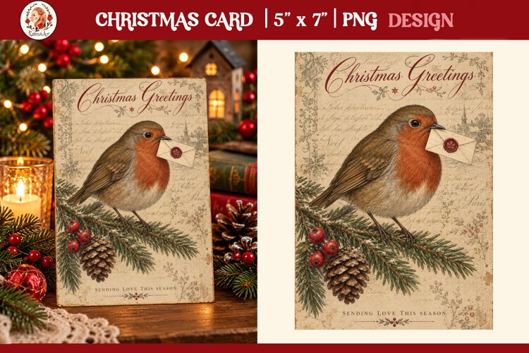 Vintage Christmas Card. Antique Christmas Postcard example image 1