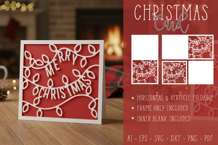 Merry Christmas Lights Paper Cut Card Template