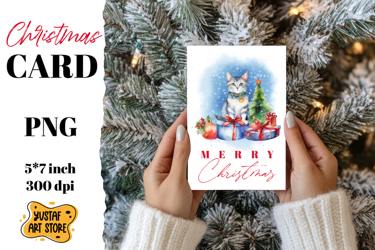 Christmas card. Christmas cat card printable