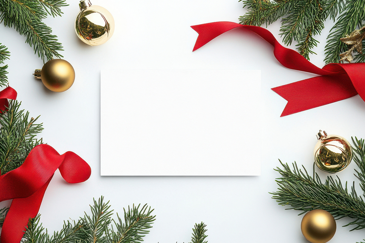Christmas Greeting Card Mockup with Festive Decor