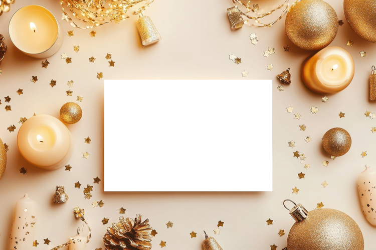 Christmas Greeting Card Mockup with Festive Decor