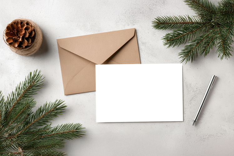 Christmas Greeting Card Mockup with Festive Decor