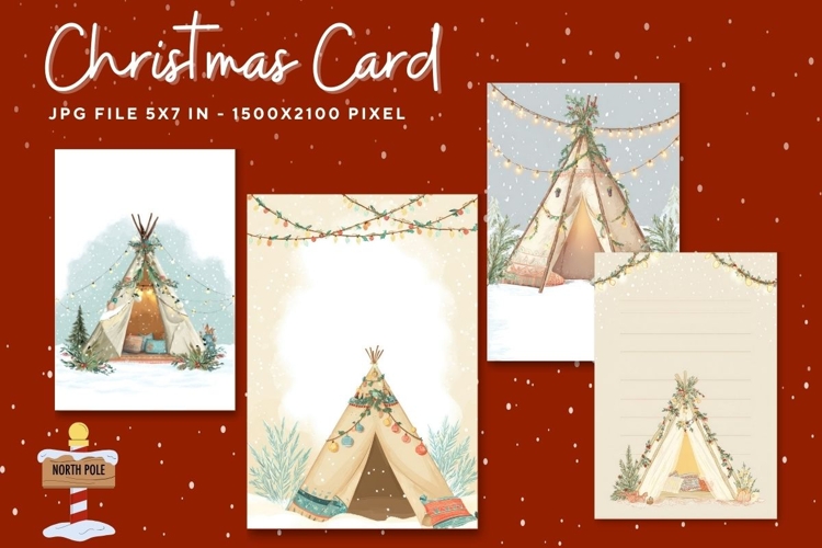 Merry Christmas Card Vintage Winter Snow Greeting Card_17