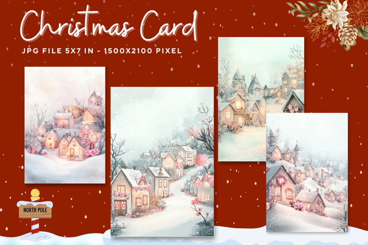 Merry Christmas Card Vintage Winter Snow Greeting Card_48