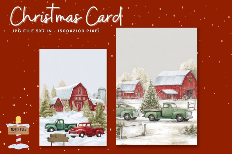 Merry Christmas Card Vintage Winter Snow Greeting Card_20
