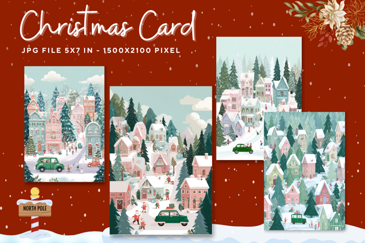 Merry Christmas Card Vintage Winter Snow Greeting Card_15