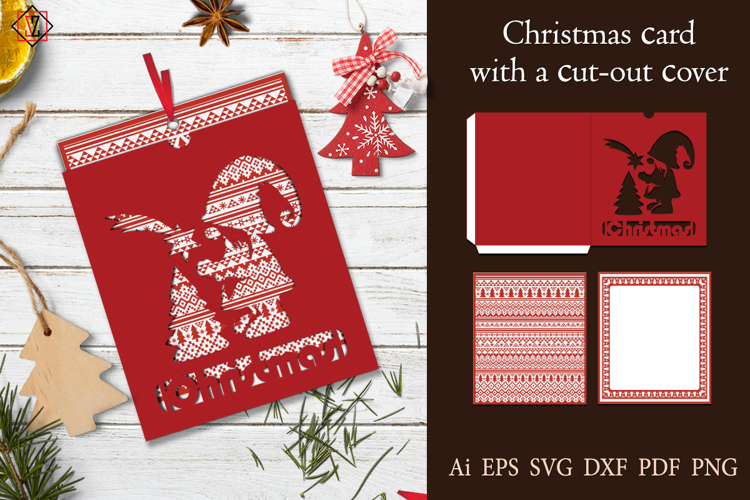 Christmas card with a gnome/ Cut-out file