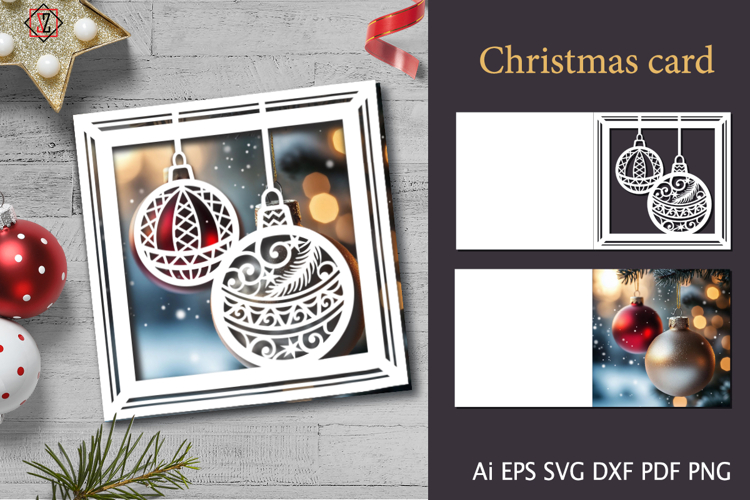 Christmas card with Christmas balls/ Cut out the file