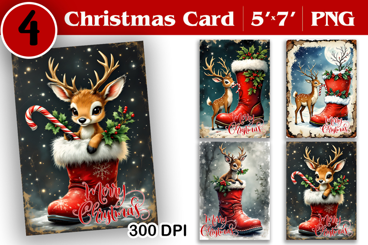 Merry Christmas Card. Printable cards. Deer christmas card