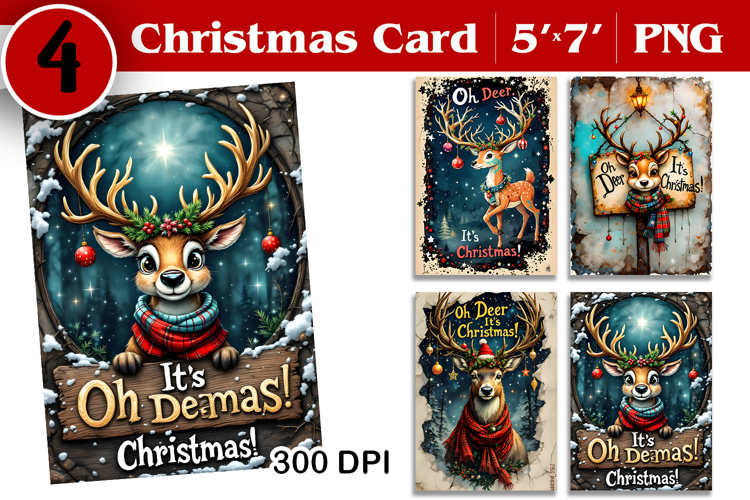 Merry Christmas Card. Printable cards. Deer christmas card