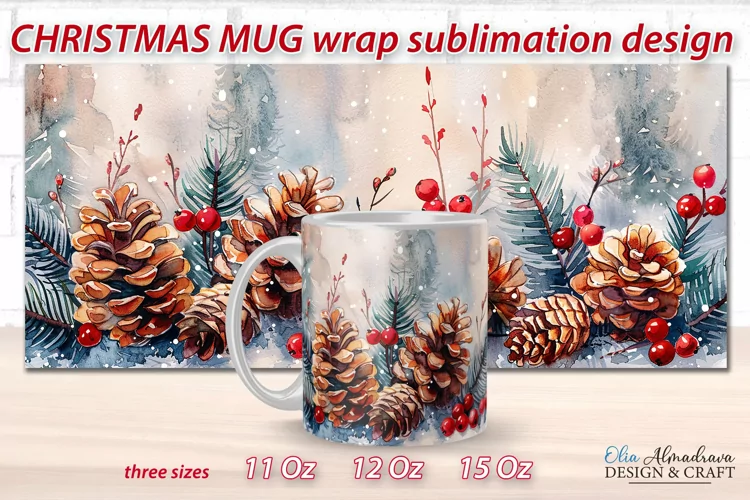 Christmas Mug Wrap Sublimation| Watercolor Mug Template PNG