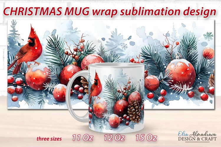 Christmas Mug Sublimation Template| Mug Wrap Watercolor PNG