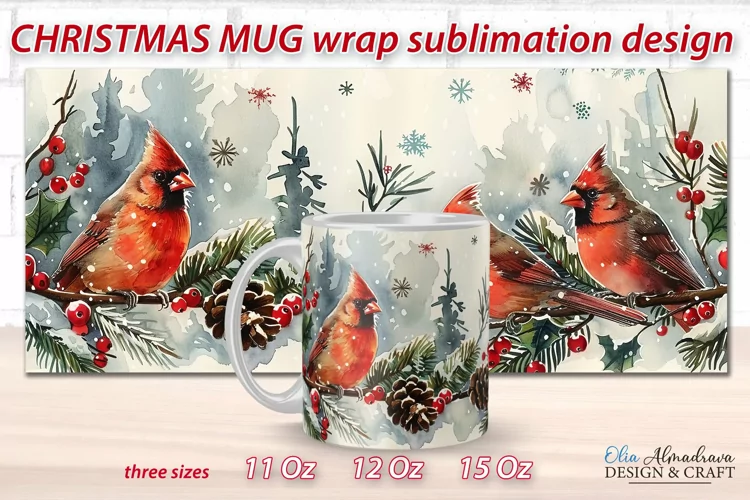 Christmas Mug Sublimation Template| Mug Wrap PNG Watercolor