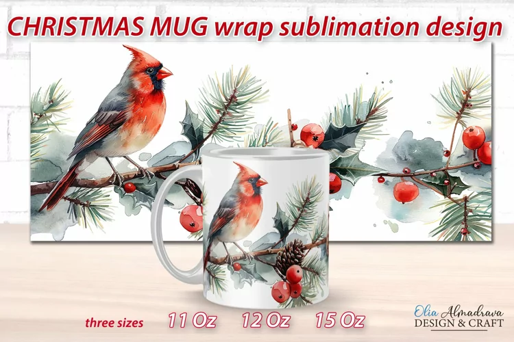 Christmas Mug Sublimation Wrap| Watercolor Mug Template PNG