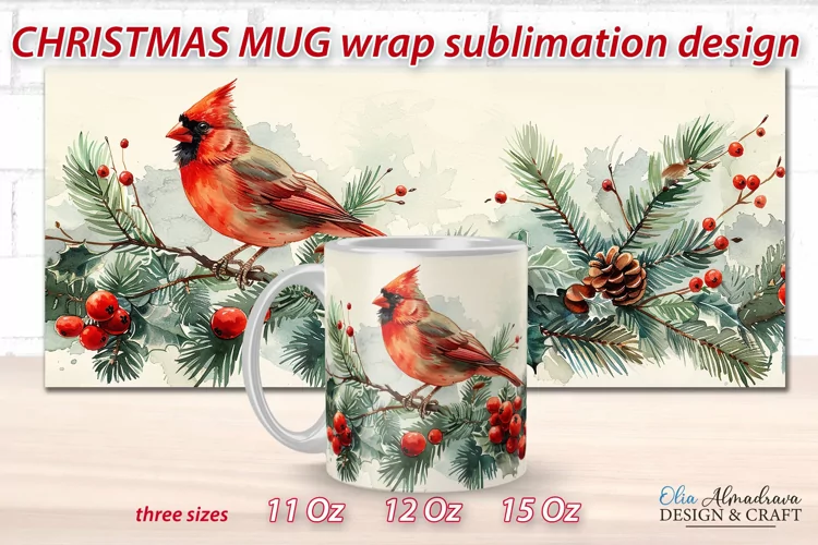 Christmas Mug Sublimation Wrap| Mug Template PNG Watercolor