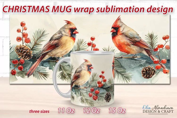 Christmas Mug Sublimation Wrap PNG| Mug Template Watercolor