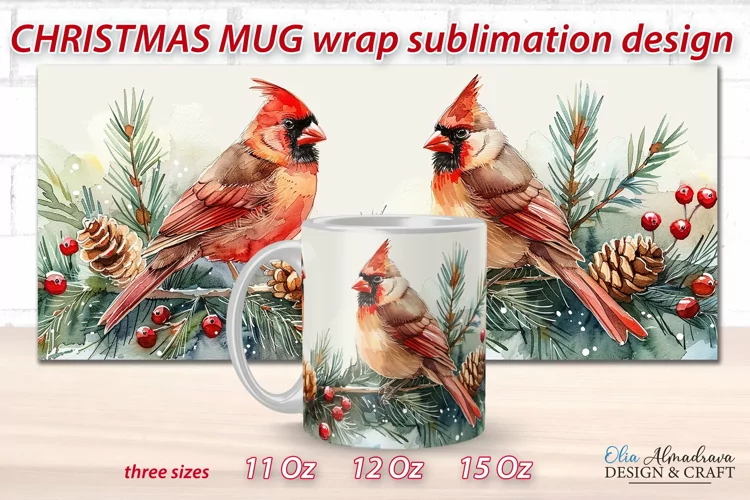 Christmas Mug Sublimation Wrap PNG| Watercolor Mug Template