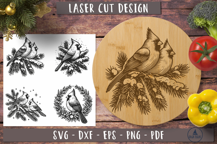 Christmas Cardinal Cutting board laser engraving