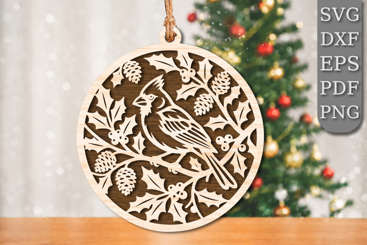 Christmas Cardinal Holly Pine Cone Laser Cut SVG