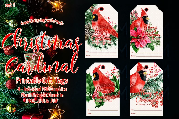 Beautiful Christmas Cardinals Printable Gift Tags & Sheet