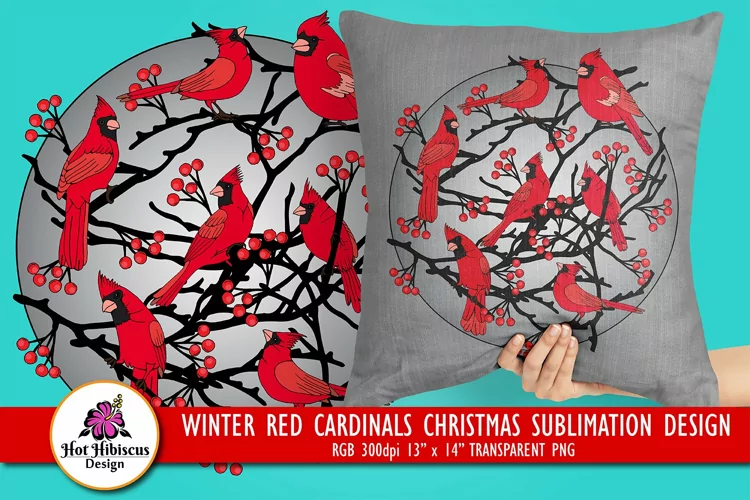 Christmas Red Cardinals Memorial Sublimation Design