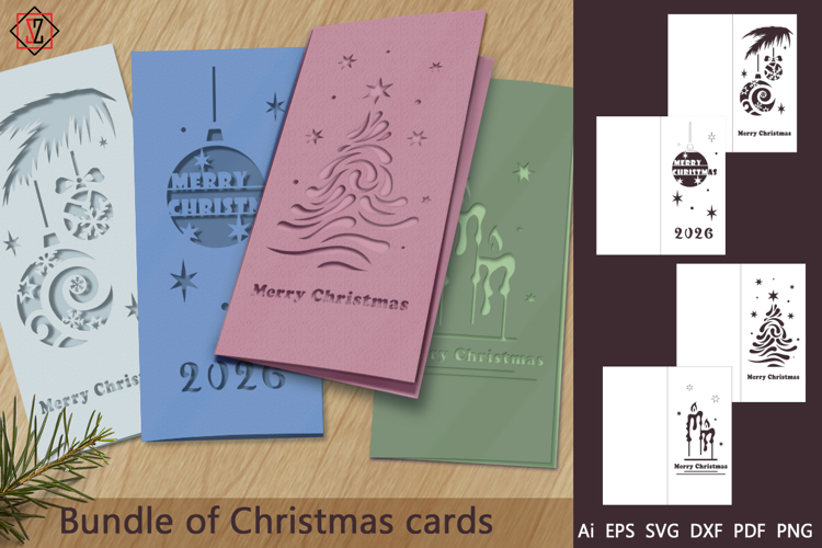 Set of vertical Christmas cards with cut-out covers
