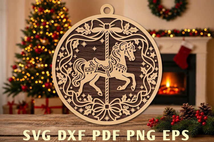 Christmas Carousel Horse Laser Cut SVG example image 1