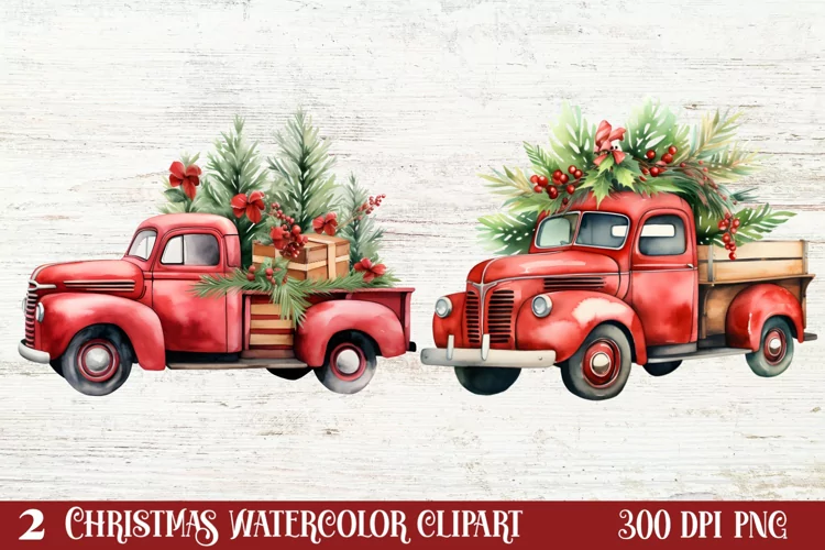 Christmas Cars Watercolor clipart, Christmas Cars Clipart