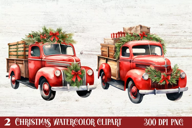 Christmas Cars Watercolor clipart, Christmas Cars Clipart
