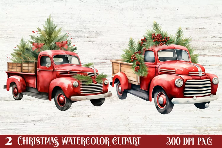 Christmas Cars Watercolor clipart, Christmas Cars Clipart