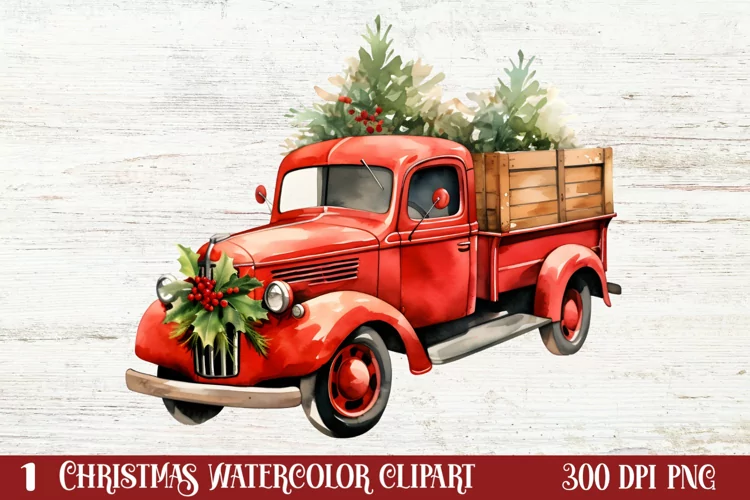Christmas Cars Watercolor clipart, Christmas Cars Clipart