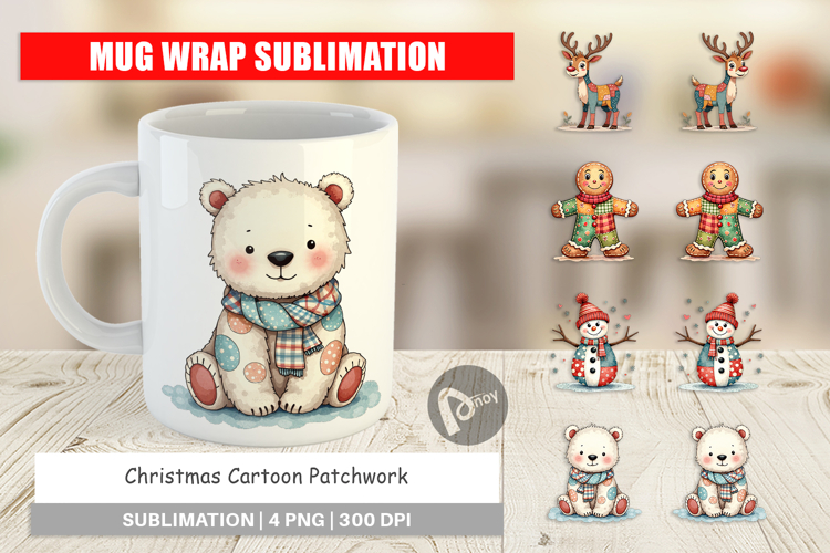 Christmas Cartoon Patchwork Mug Wrap