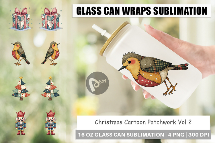 Christmas Cartoon Patchwork Glass Can
