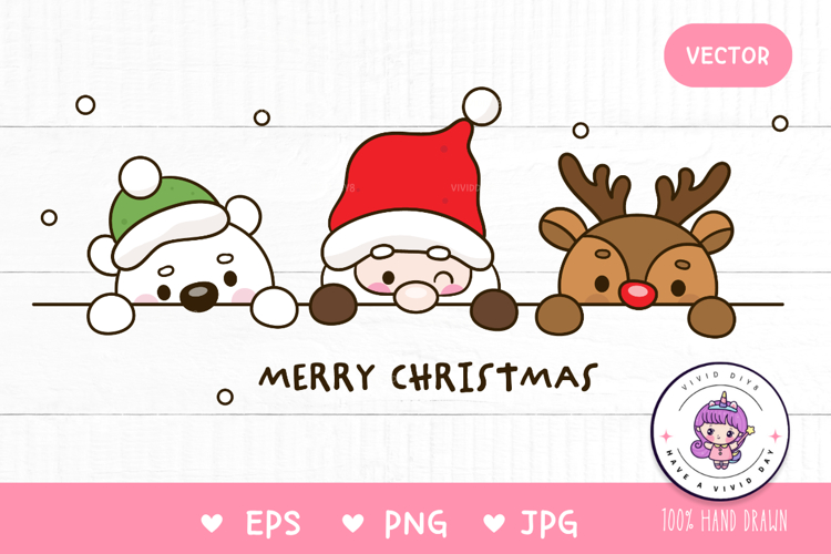 Christmas cartoon reindeer santa polar bear kawaii clipart