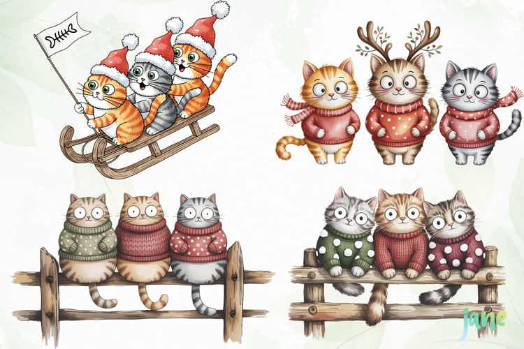 Christmas Cat Sublimation Clipart
