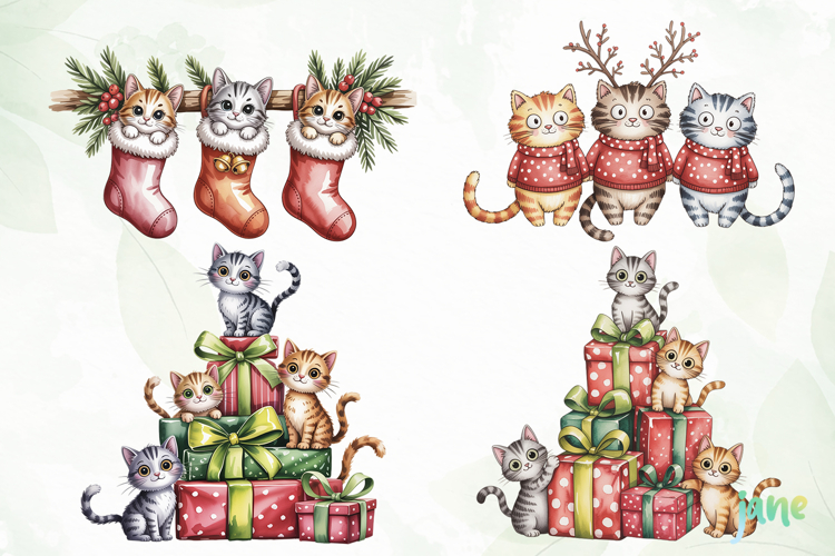 Christmas Cat Sublimation Clipart