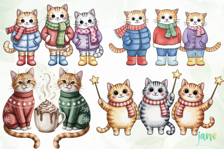 Christmas Cat Sublimation Clipart
