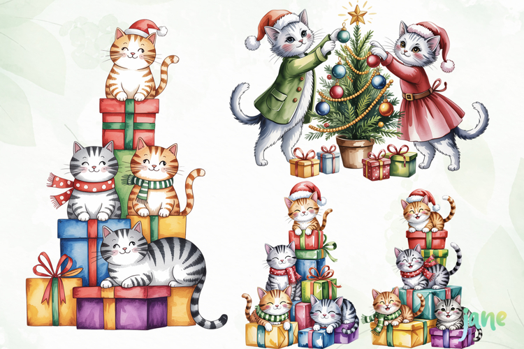 Christmas Cat Sublimation Clipart
