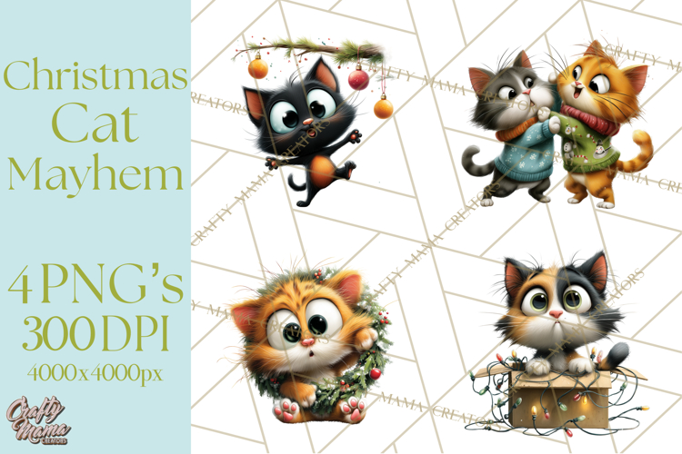 Christmas Chaos Cats PNG Clipart, Funny Pet Christmas Png